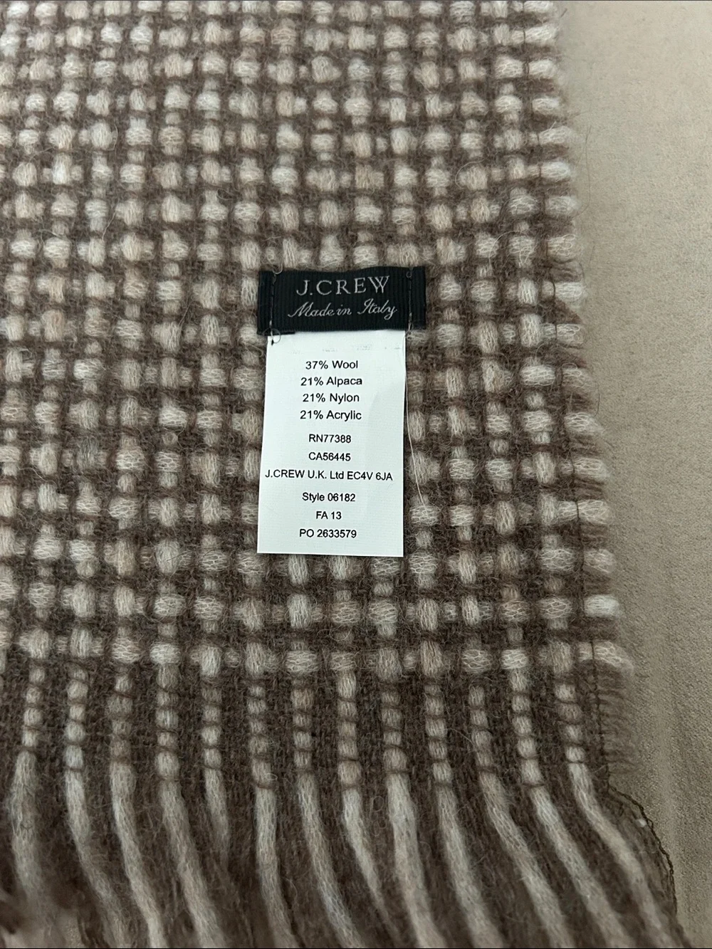J. Crew Brown and Cream Checked Woven Scarf